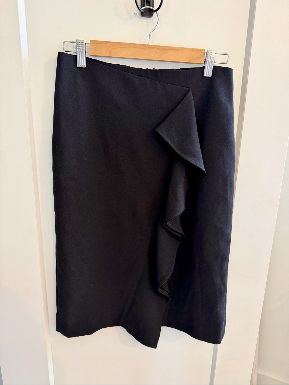 J. Crew Black Pencil Skirt with Ruffle Detail